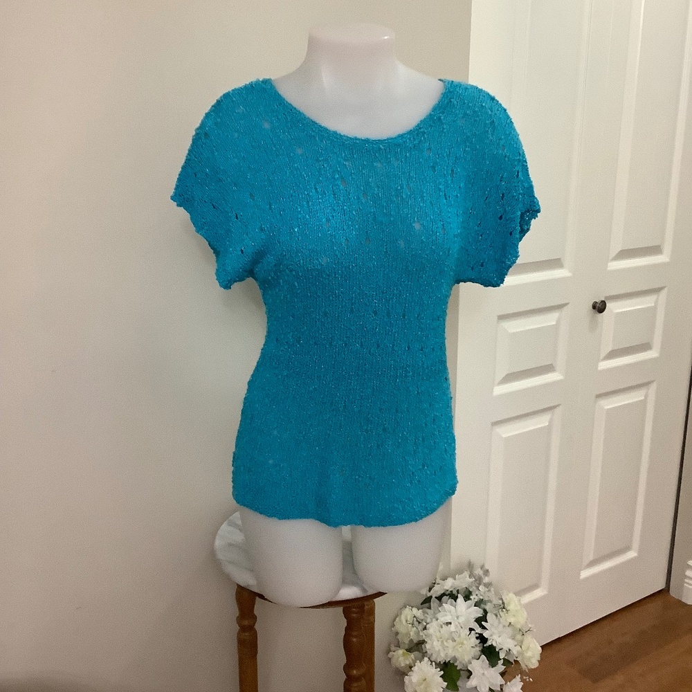 Vintage sexy turquoise bouclé sweater top MEDIUM